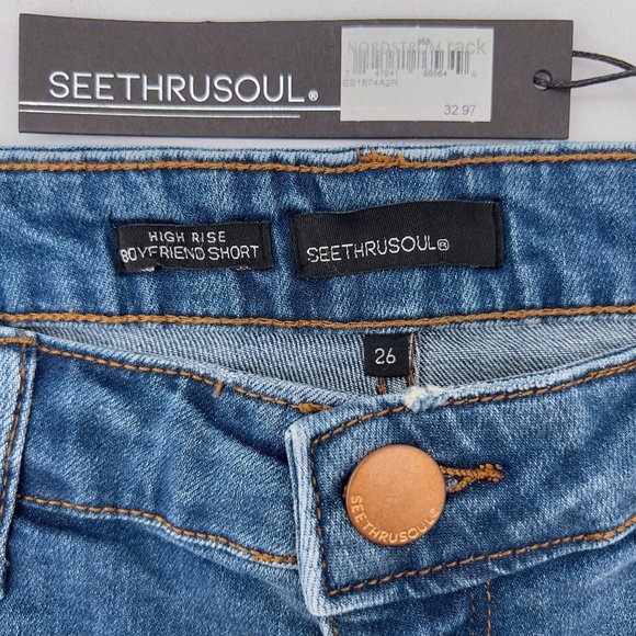 NEW SEE THRU SOUL Distressed High Rise Boyfriend Cut-off Short Size 26 30W 0028 - Picture 3 of 8
